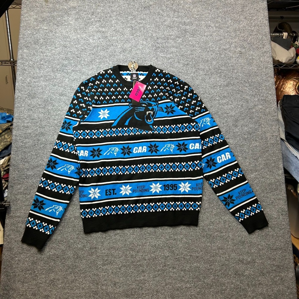 FOCO Carolina Panthers NFL Ugly Christmas Sweater Mens Keep Pounding Large - NWT